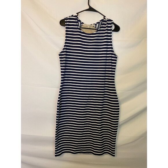 RACHEL ROY WOMENS SIZE L NAVY STRIPE SLEEVELESS DRESS MIDI Bust 36" - Picture 1 of 2